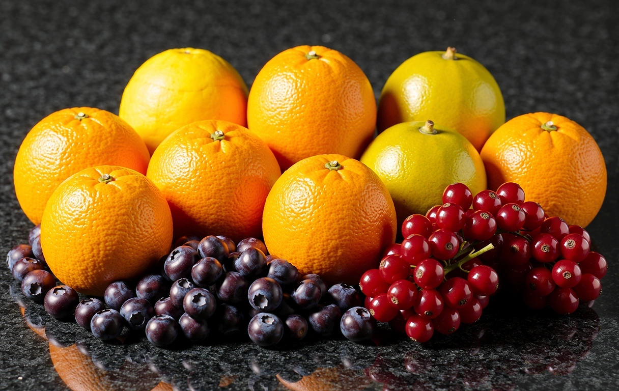 Antioxidant rich fruits on dark stone